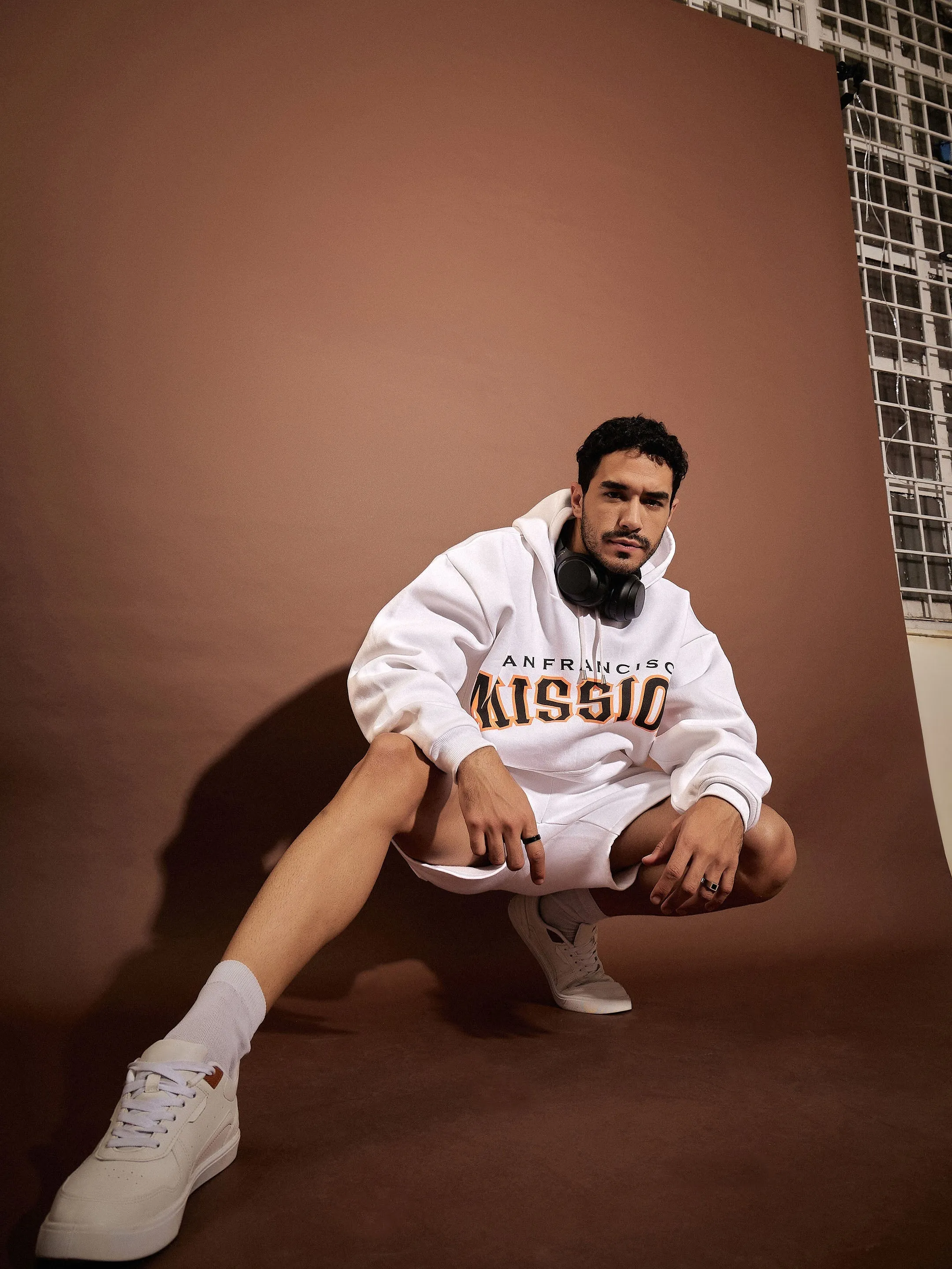 Men White SAN FRANCISCO Oversized Hoodie With Shorts