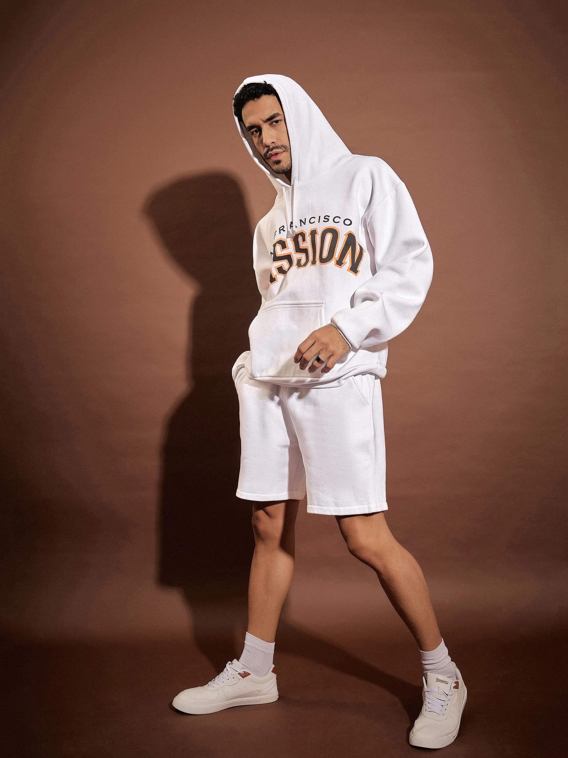 Men White SAN FRANCISCO Oversized Hoodie With Shorts