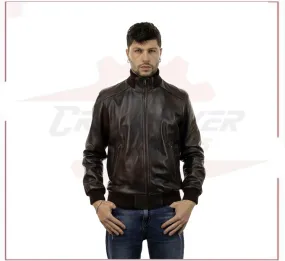 Men's Bomber Made of Genuine Dark Brown Leather