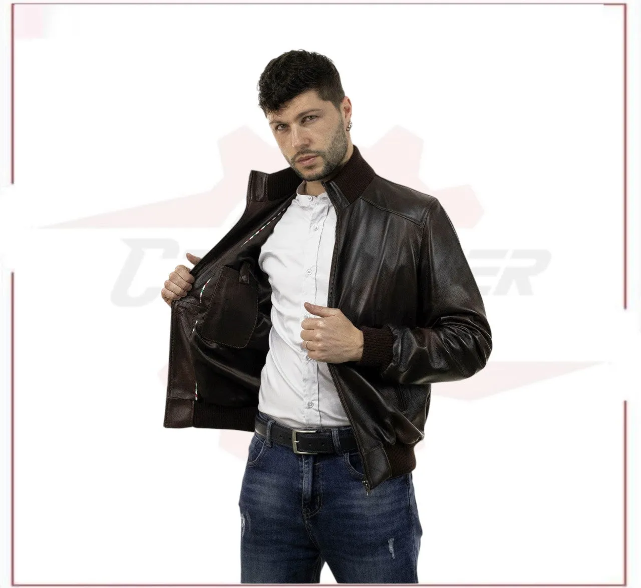 Men's Bomber Made of Genuine Dark Brown Leather