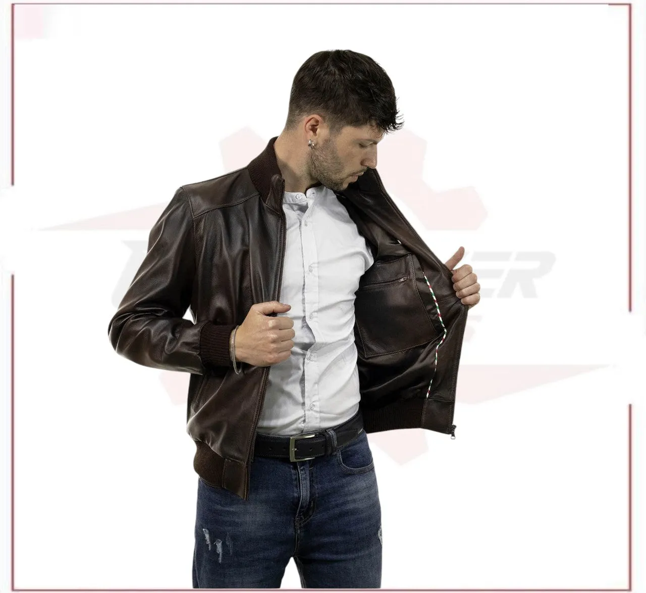 Men's Bomber Made of Genuine Dark Brown Leather