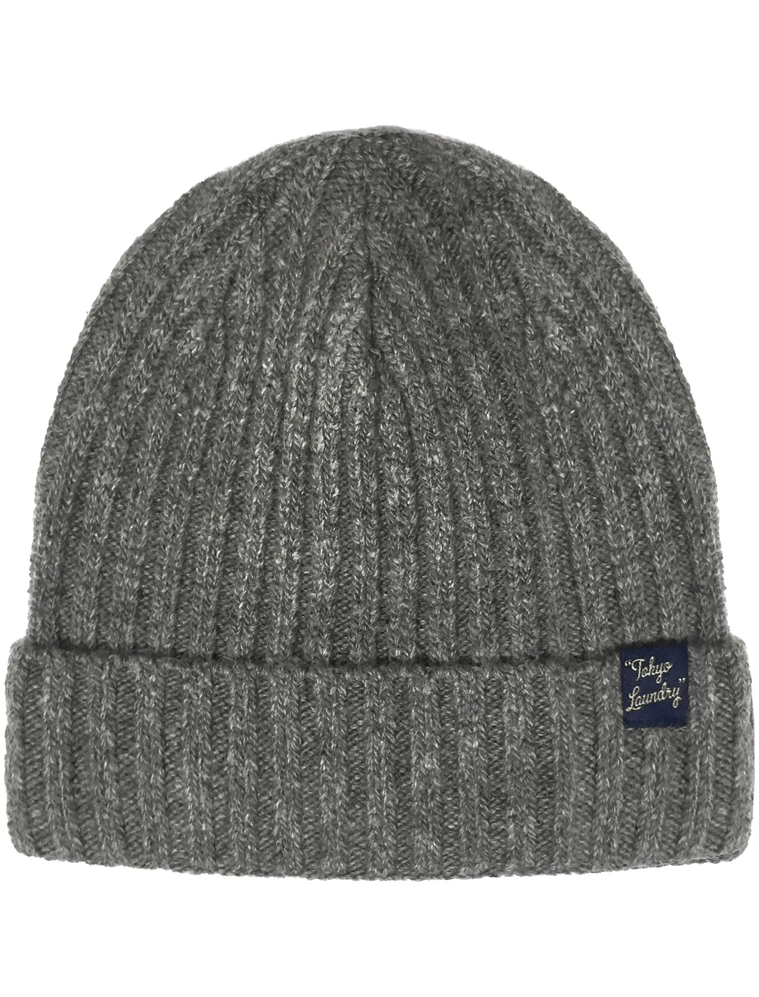 Men's Bronn Wool Blend Ribbed Beanie Hat in Mid Grey Marl - Tokyo Laundry