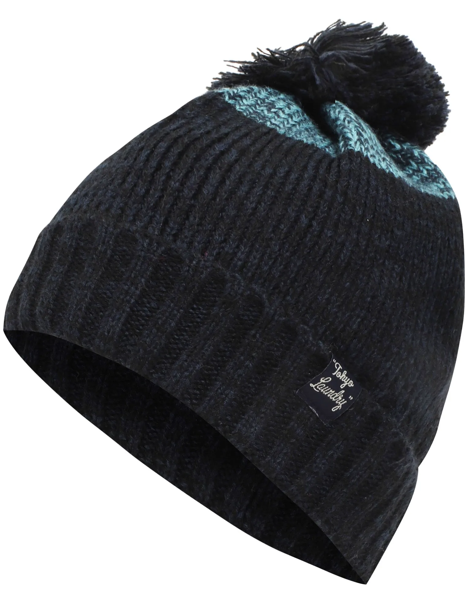 Men's Mormont Colour Block Knitted Bobble Hat in Navy - Tokyo Laundry