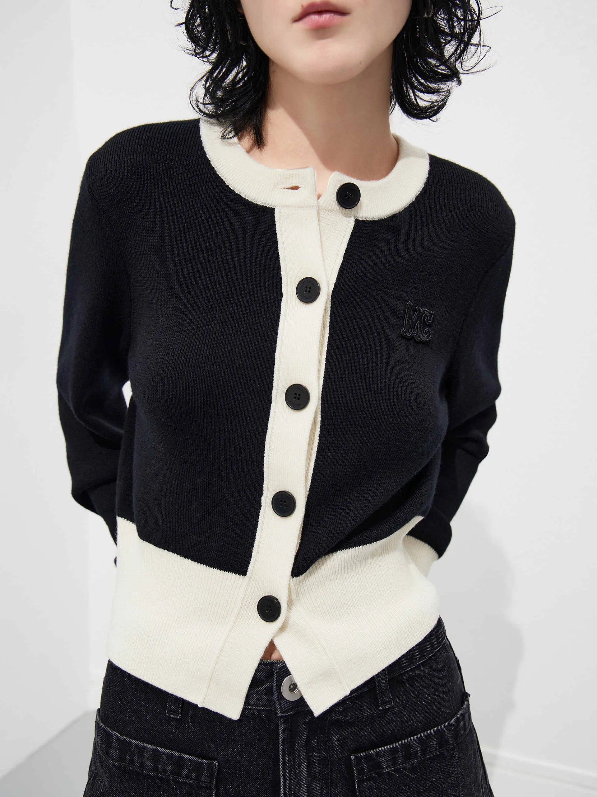 Merino Wool Contrast Cardigan