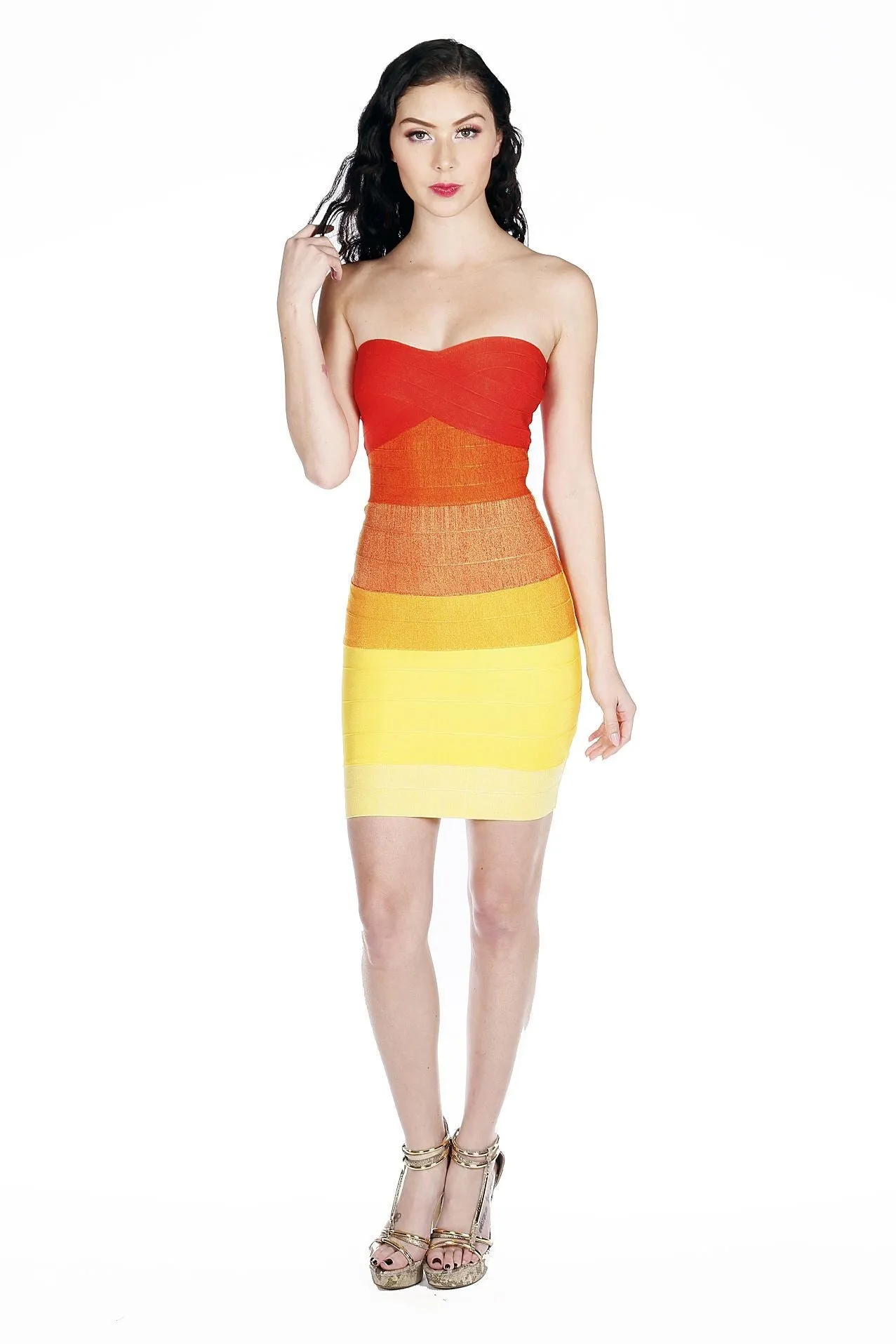 Naughty Grl Ambre Bodycon Bandage Dress - Orange Multi