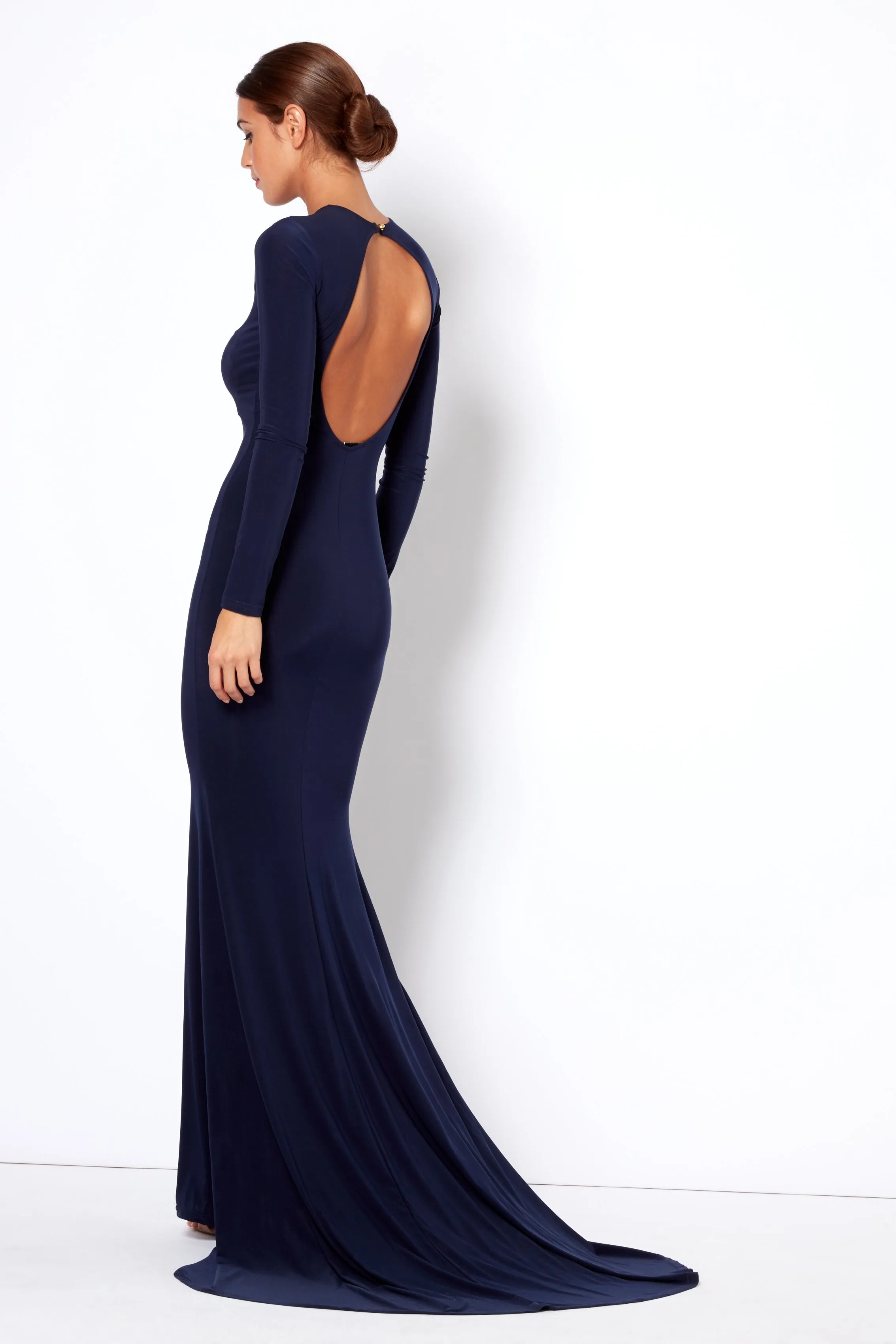 Navy Backless Maxi Bridesmaid Dress