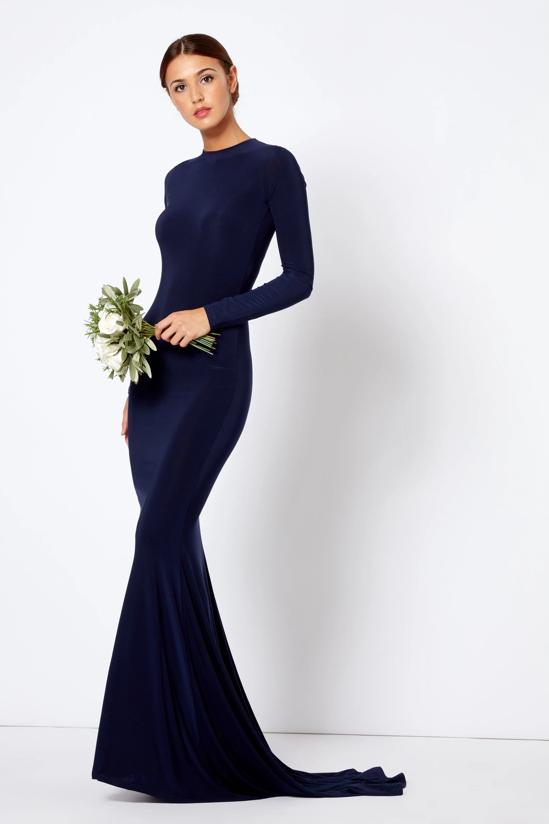 Navy Backless Maxi Bridesmaid Dress