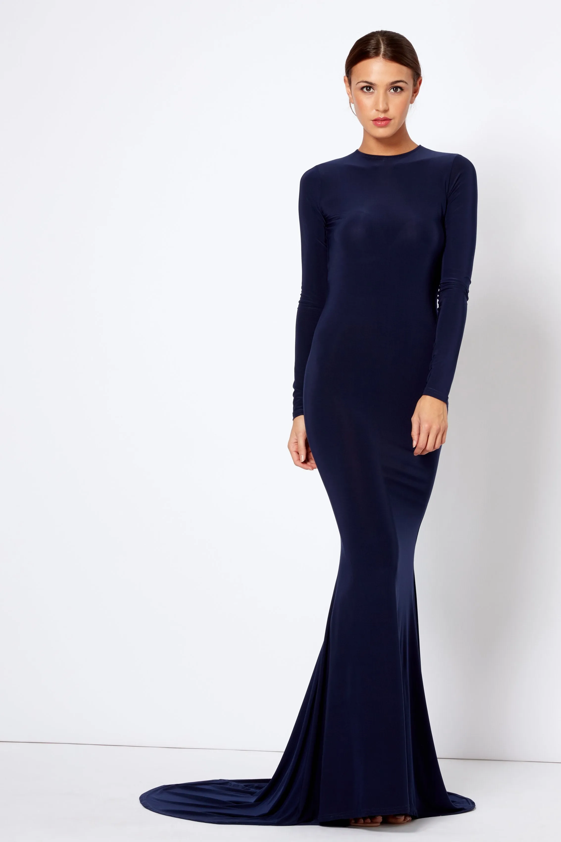 Navy Backless Maxi Bridesmaid Dress