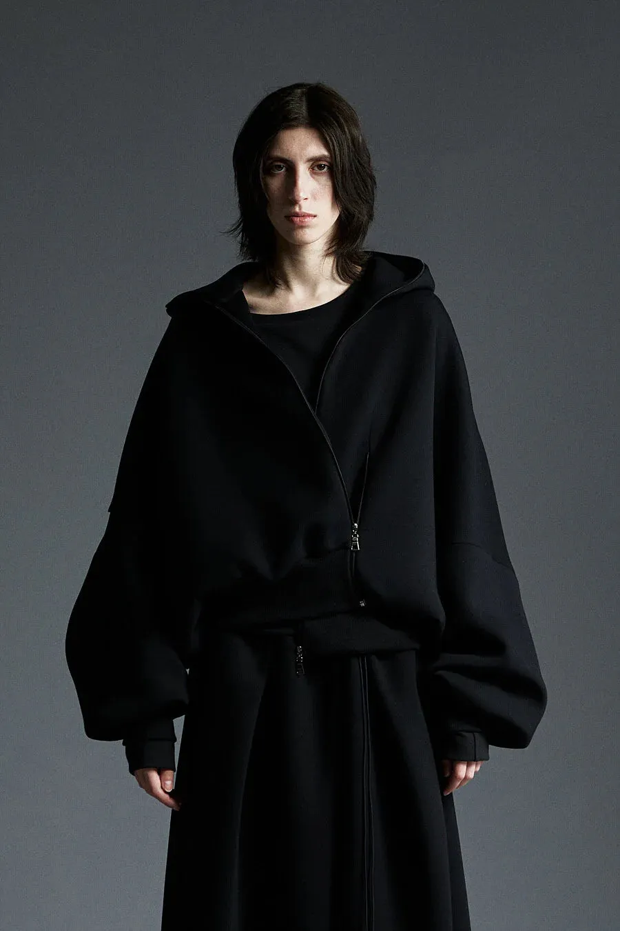 Neoprene Zip-Up Hoodie Cardigan Black