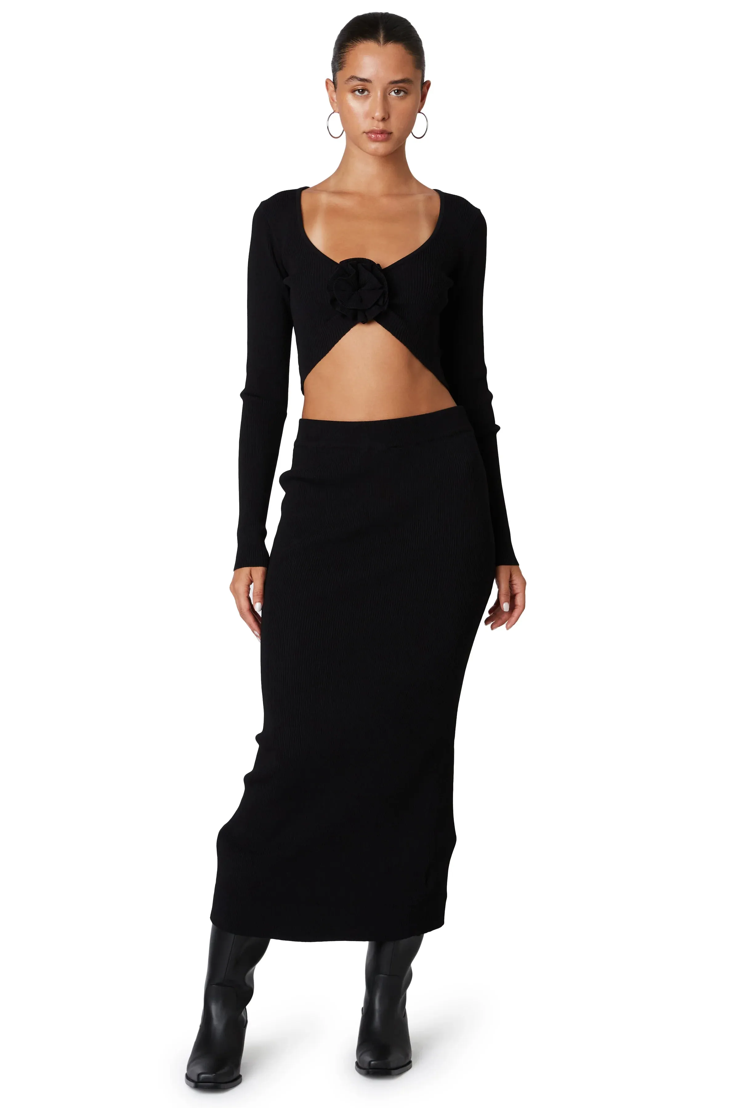 NIA THE BRAND - PARIS KNIT MIDI SKIRT BLACK