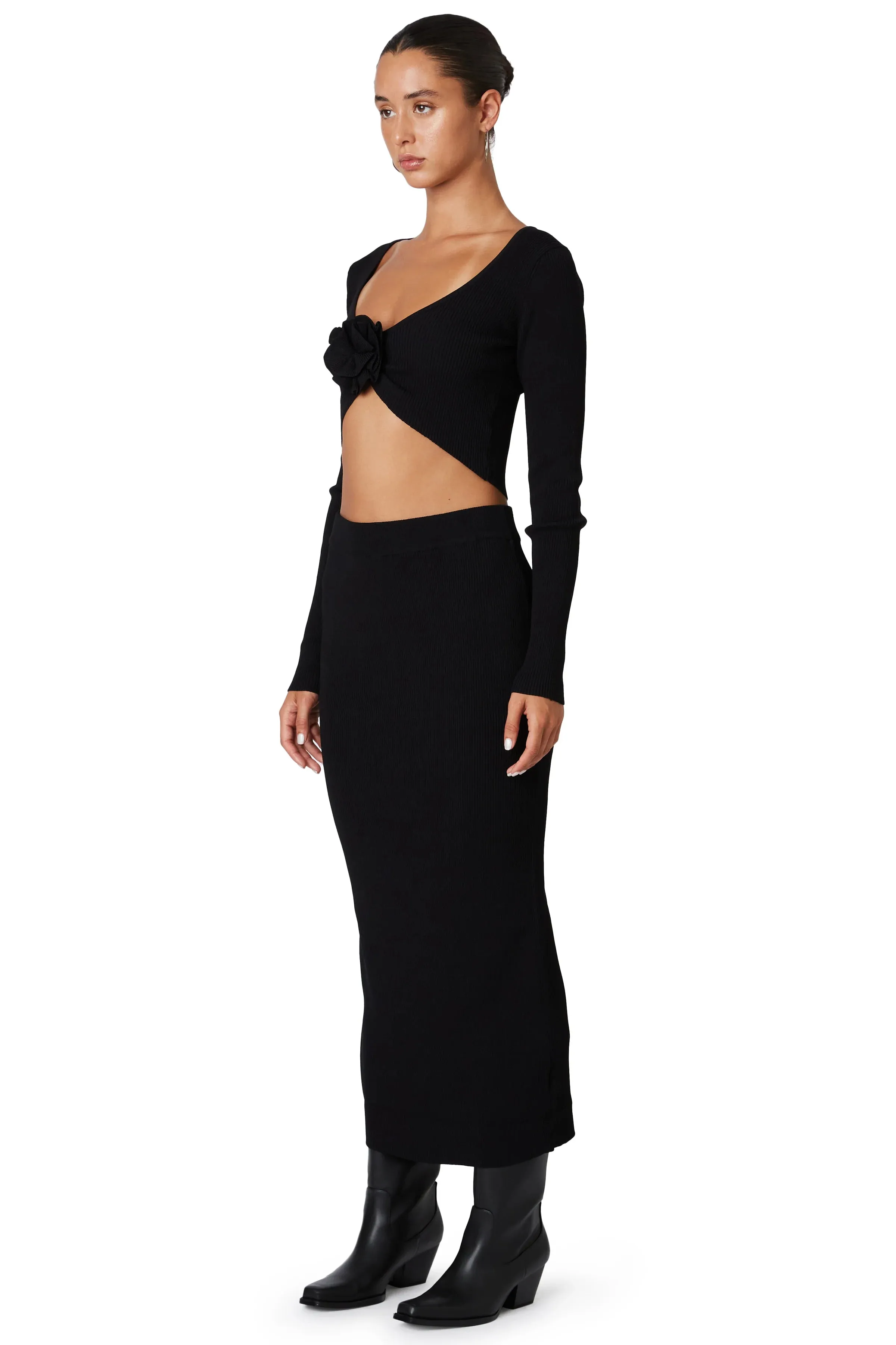 NIA THE BRAND - PARIS KNIT MIDI SKIRT BLACK