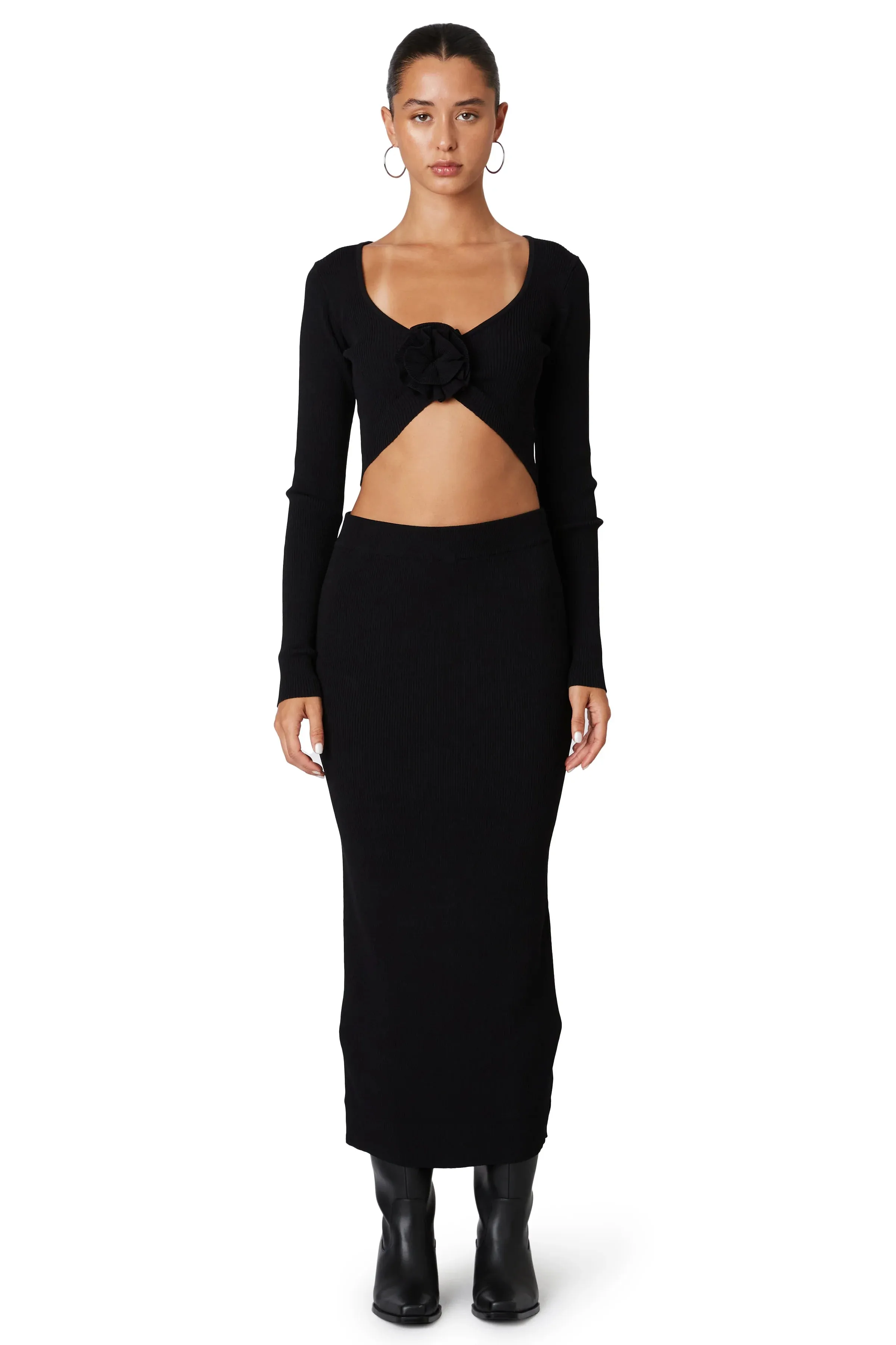 NIA THE BRAND - PARIS KNIT MIDI SKIRT BLACK