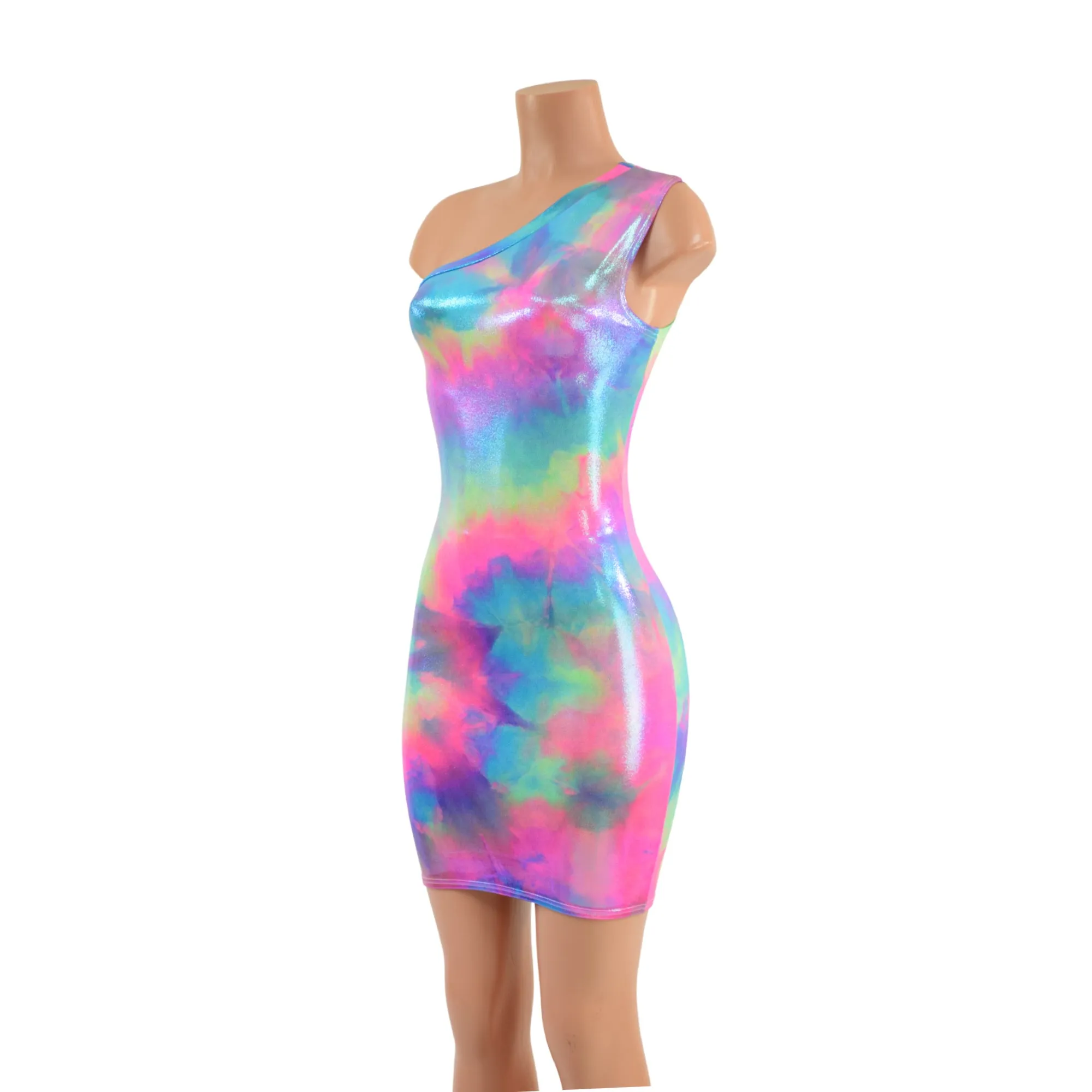 One Shoulder Sleeveless Bodycon Dress in UV Glow Cotton Candy