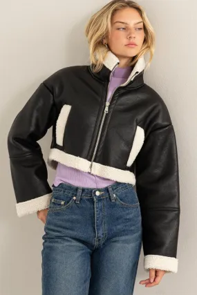 Out of My Way Shearling Cropped Jacket Black