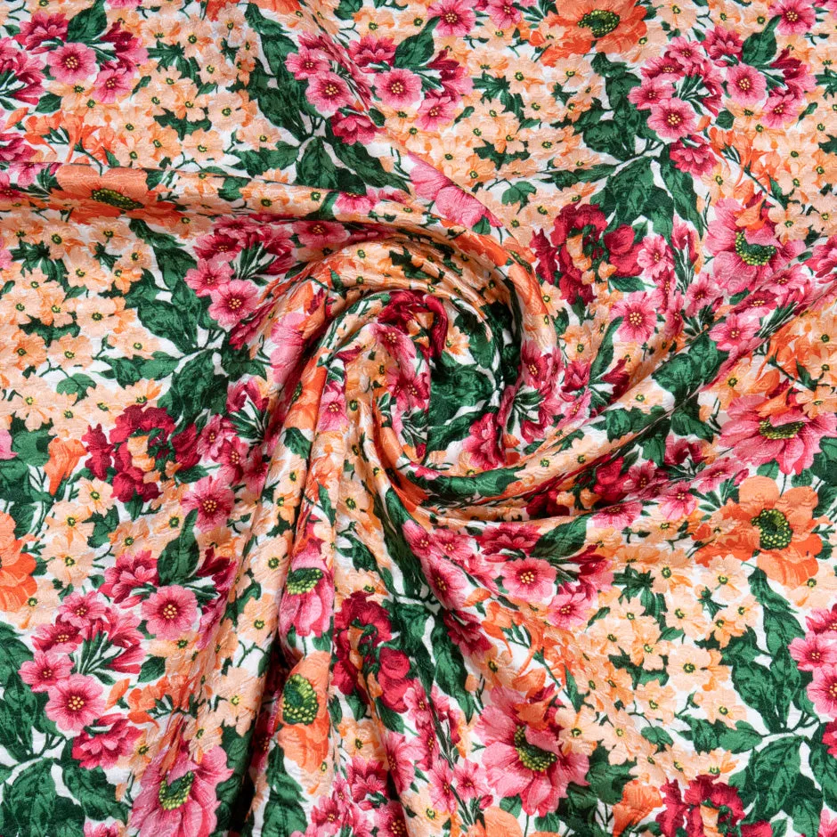 Pink & Peach Floral Printed Cotton Blend Cloqué