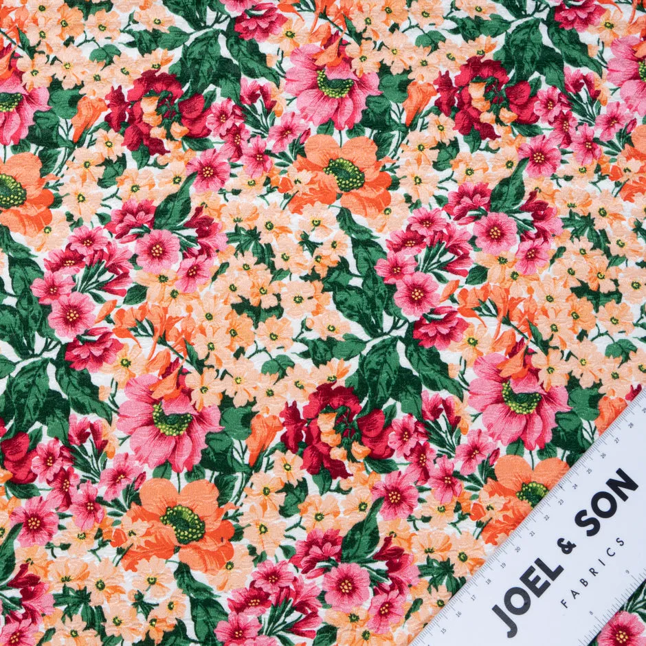 Pink & Peach Floral Printed Cotton Blend Cloqué