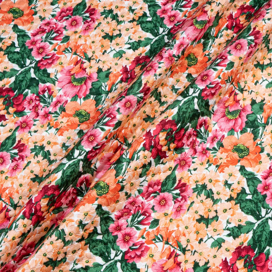 Pink & Peach Floral Printed Cotton Blend Cloqué