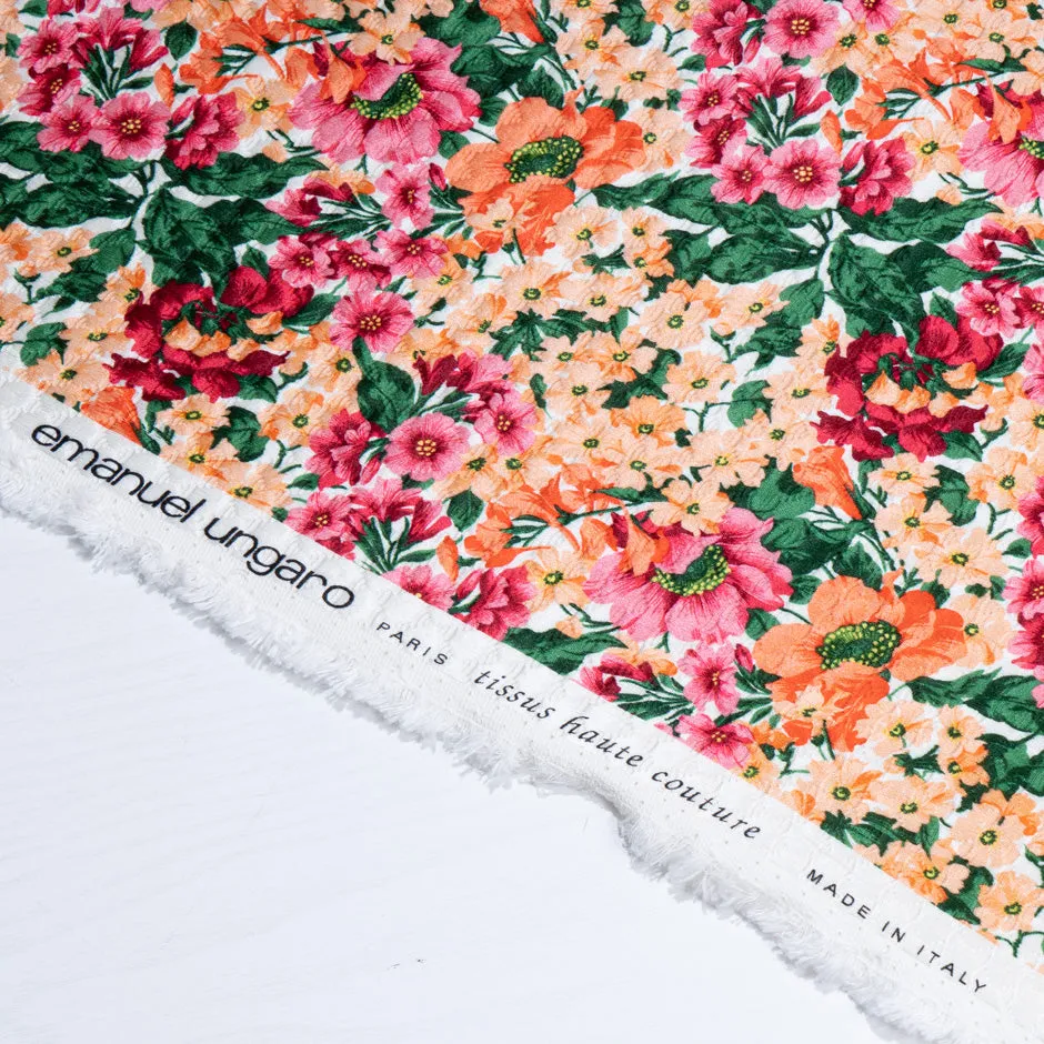 Pink & Peach Floral Printed Cotton Blend Cloqué