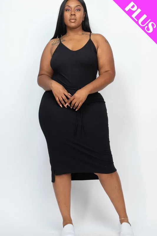 Plus Size Front Tied Ribbon Midi Dress