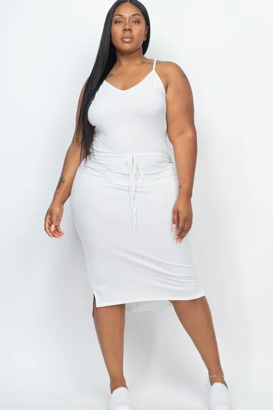 Plus Size Front Tied Ribbon Midi Dress