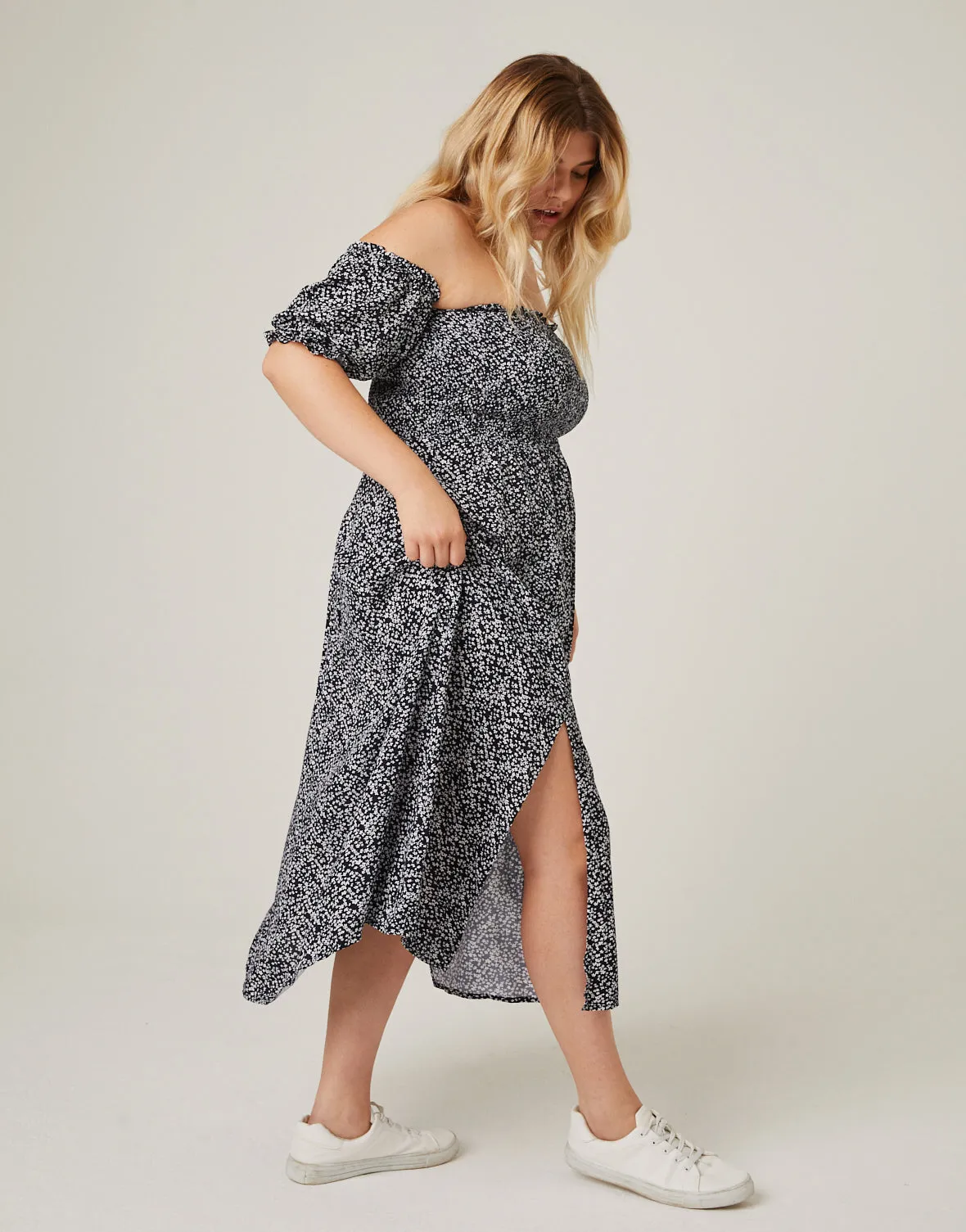 Plus Size Off-The-Shoulder Midi Dress