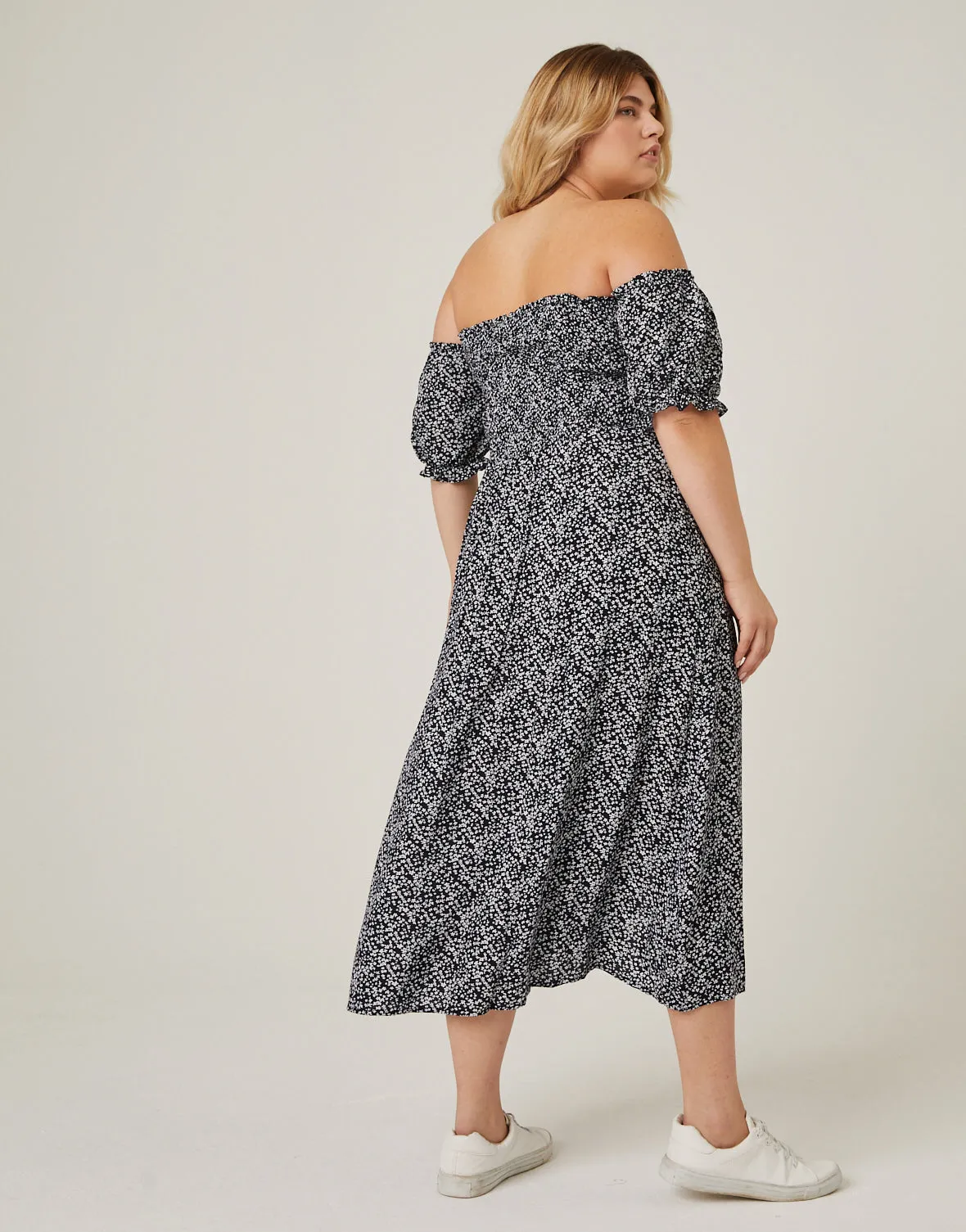 Plus Size Off-The-Shoulder Midi Dress