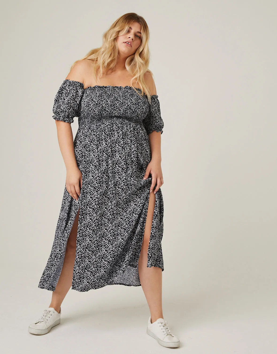 Plus Size Off-The-Shoulder Midi Dress