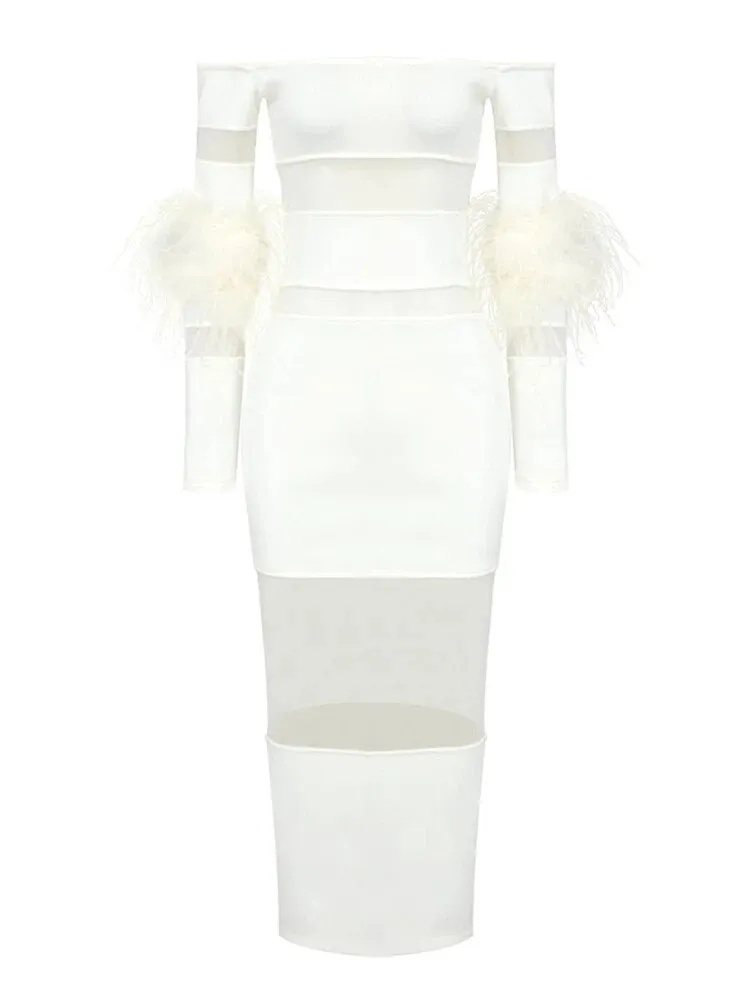 Pre Order:  Feathery Sleeve Mesh Patchwork Knit Dress