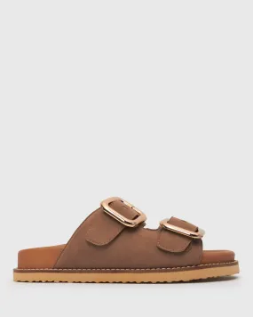 PRE-ORDER HUNTER Buckle Detail Leather Slides