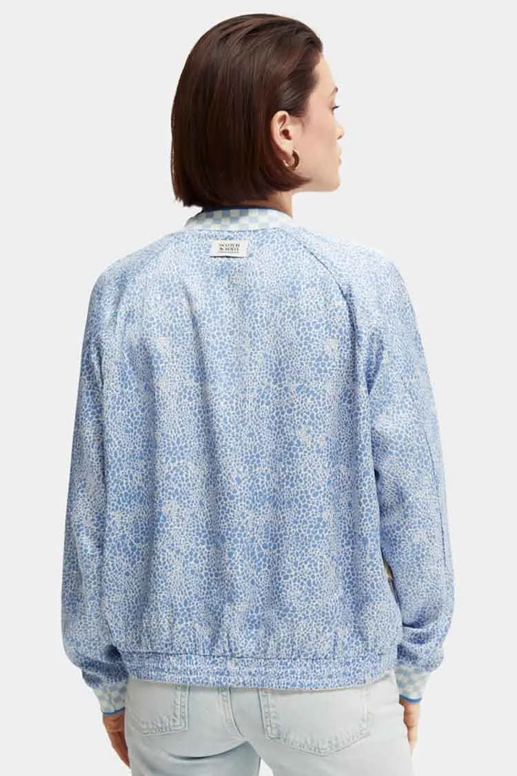 Printed Seersucker Reversible Bomber in Blue | FINAL SALE