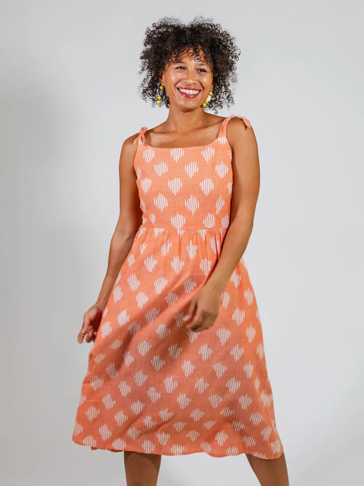 Provence Midi Dress - Peach Ikat