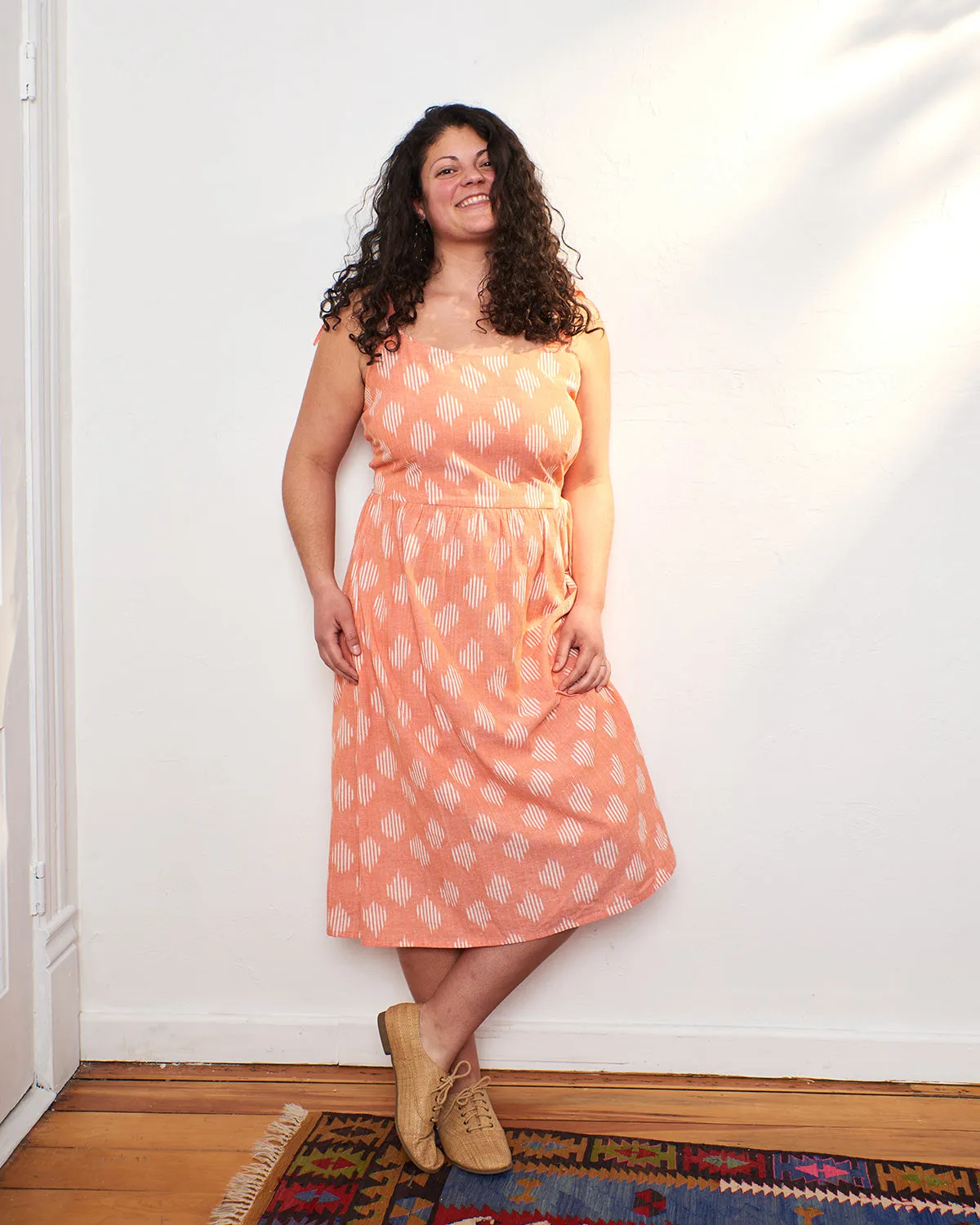 Provence Midi Dress - Peach Ikat