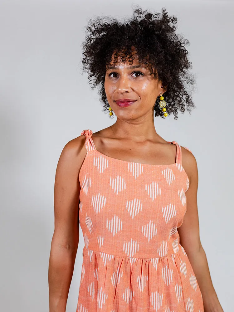 Provence Midi Dress - Peach Ikat