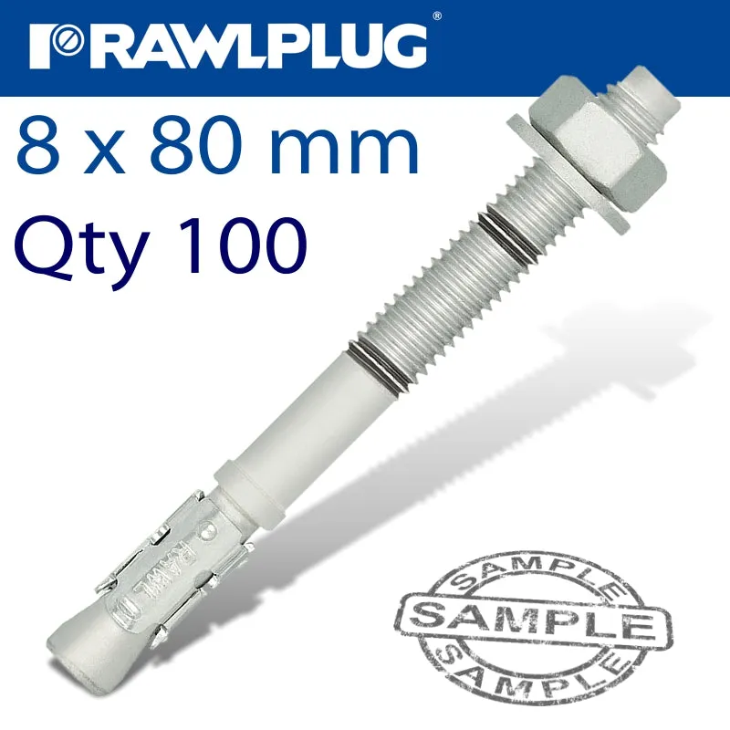 RAWLPLUG THROUGHBOLT 8X80X15MM ZINC FLAKE 100 -BOX RAW R-HPTIIZF-08080-15