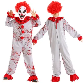 Red Blood Thriller Clown Cosplay Fear of Clowns Costume Halloween Scared Mask Jumpsuit