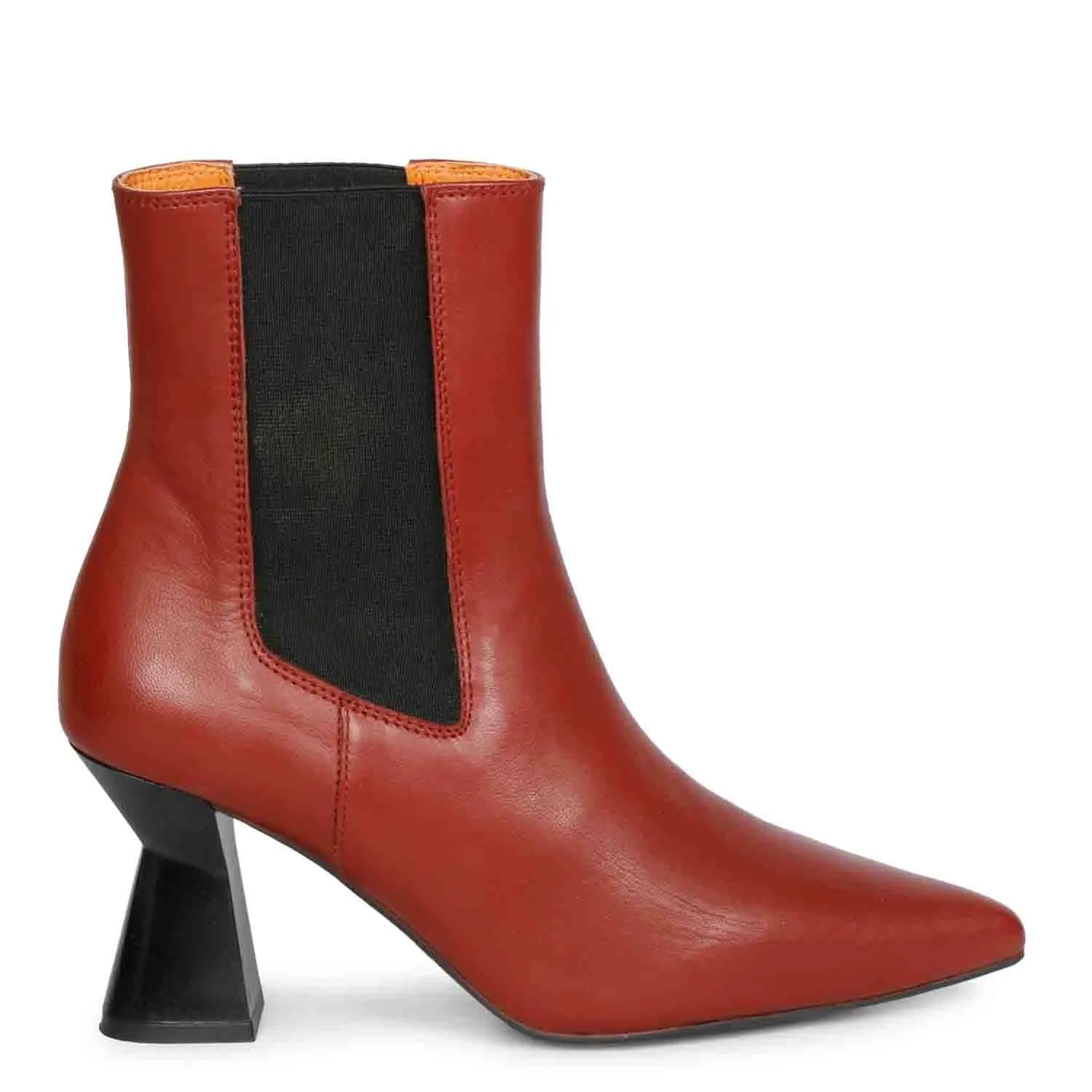 Saint Elliana Rust Leather Sculpted Heel Chelsea Boots