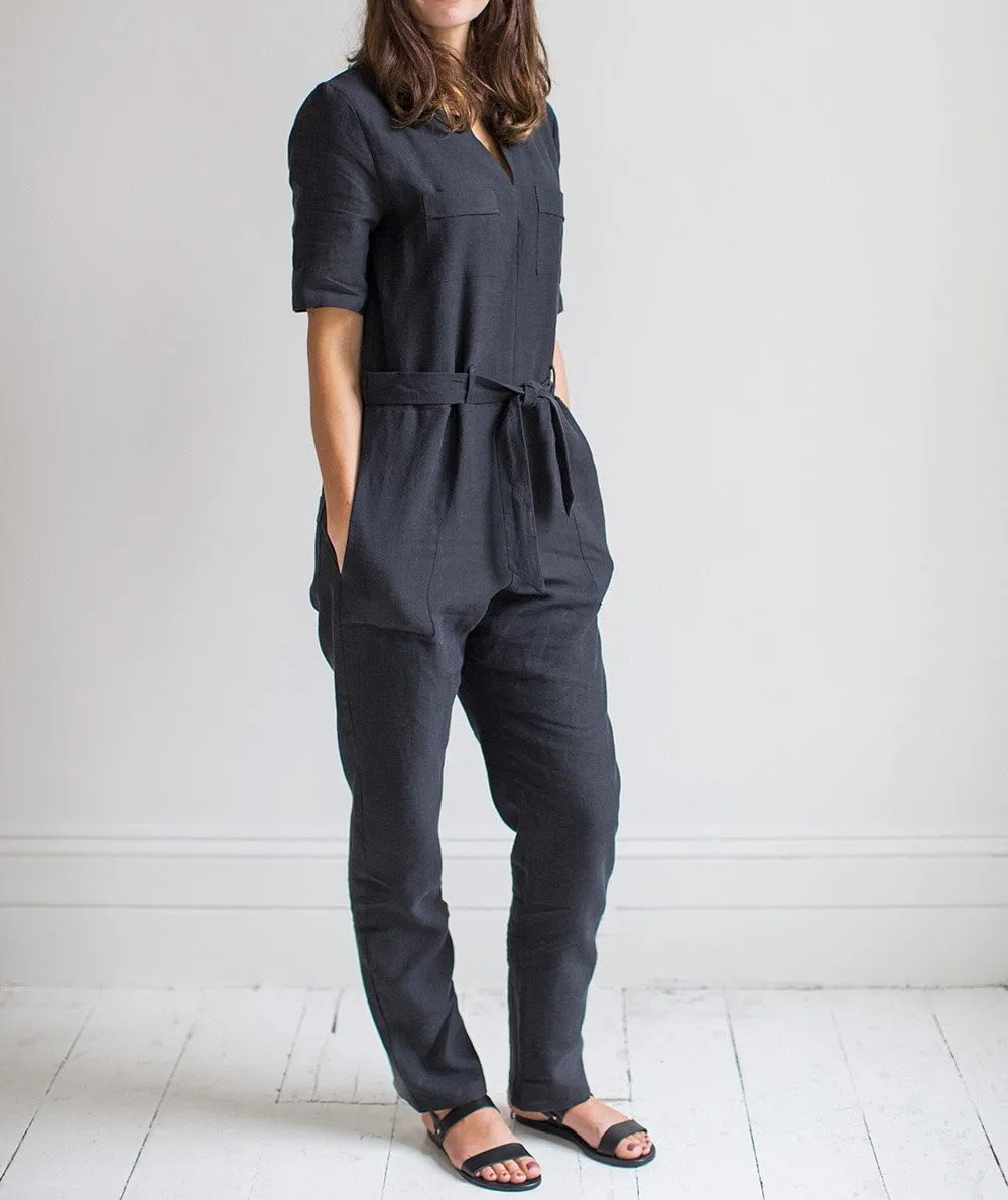 SAMPLE SALE<br>Black Linen Jumpsuit<br>Size 12