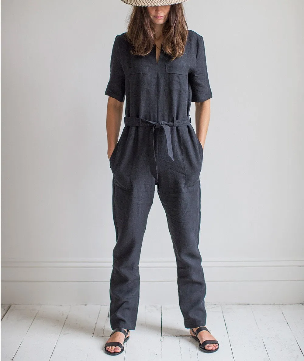 SAMPLE SALE<br>Black Linen Jumpsuit<br>Size 12