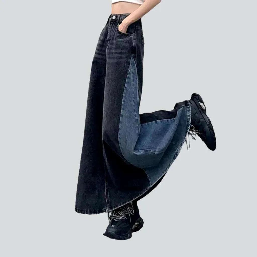 Sanded long denim skirt
 for ladies