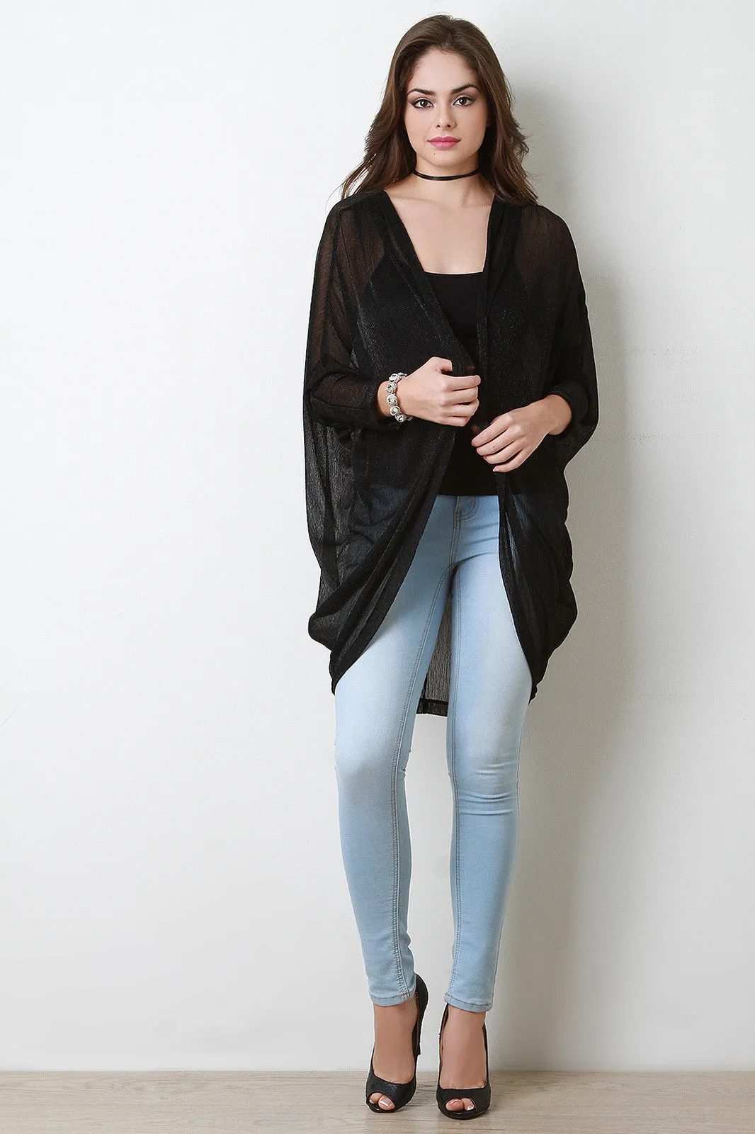 Semi Sheer Sparkling Kimono Cardigan