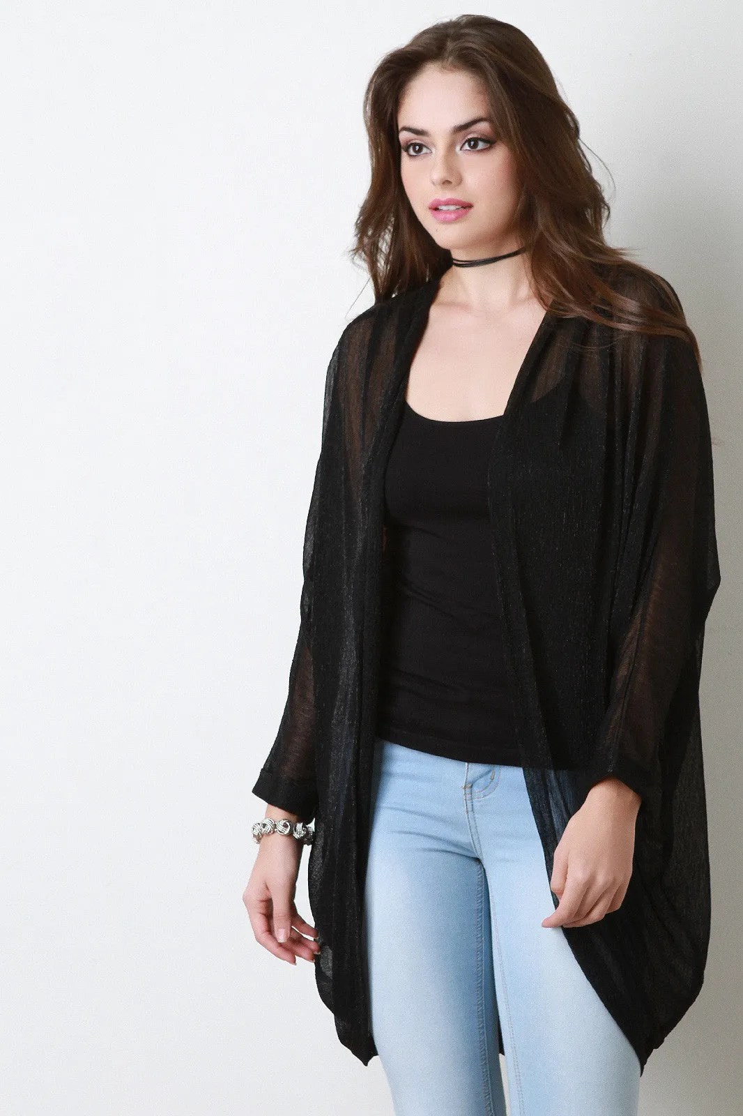 Semi Sheer Sparkling Kimono Cardigan