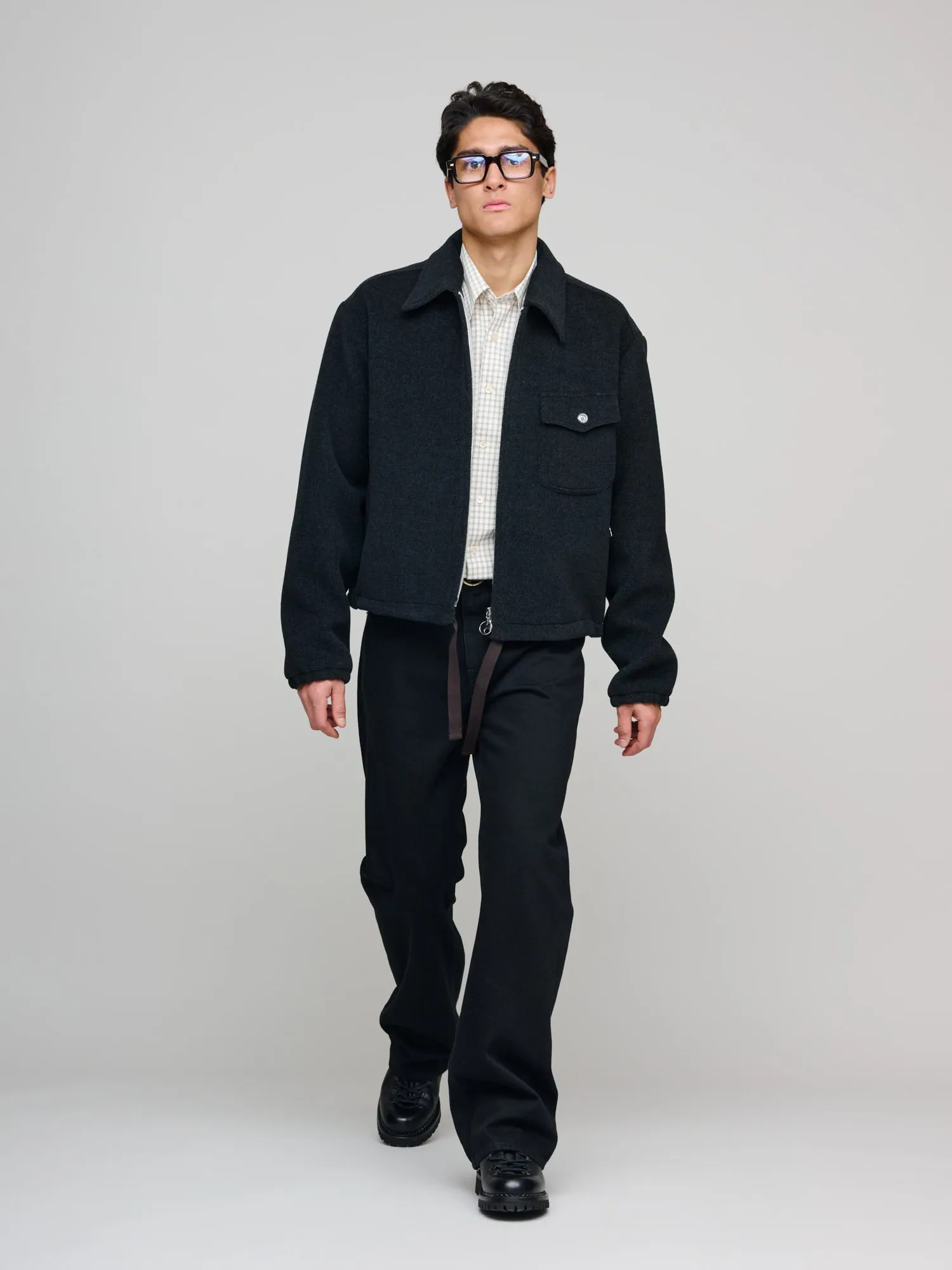 Shell Blouson Wool Herringbone, Charcoal