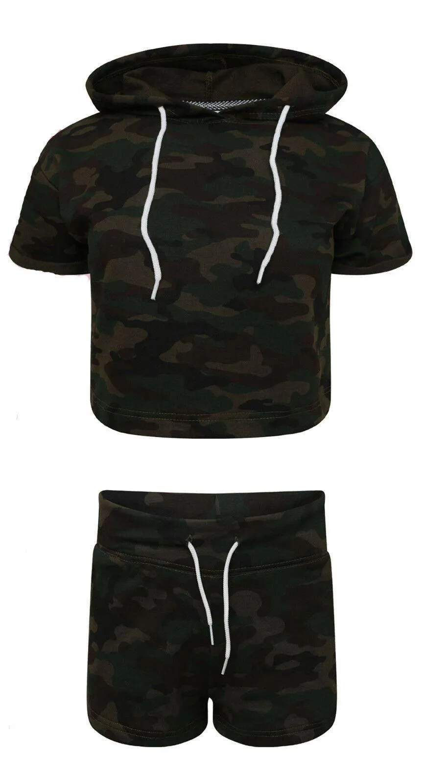 Short Sleeve Hooded Top and Shorts Tracksuits Sets