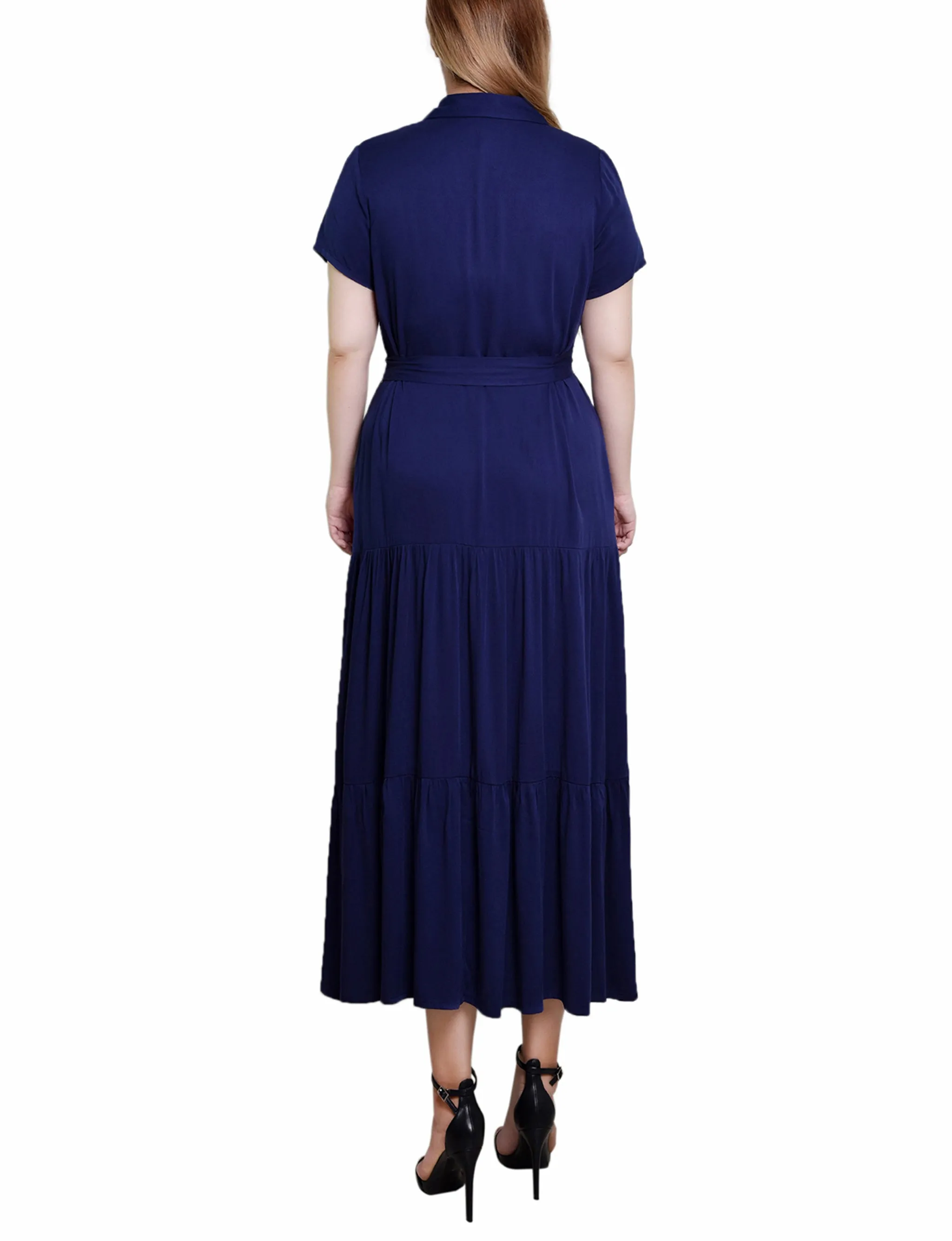 Short Sleeve Midi Twill Dress