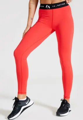 Signature High Waisted Full Length Leggings-Red