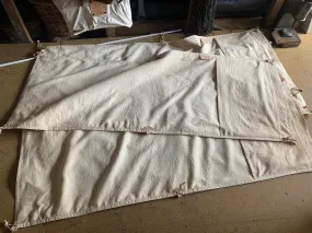 Sleeping mat cover, waxed-canvas-backed wool with leather tie-outs