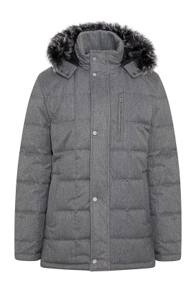 Slim Fit Eagle Furry Hooded Navy Coat, Gray