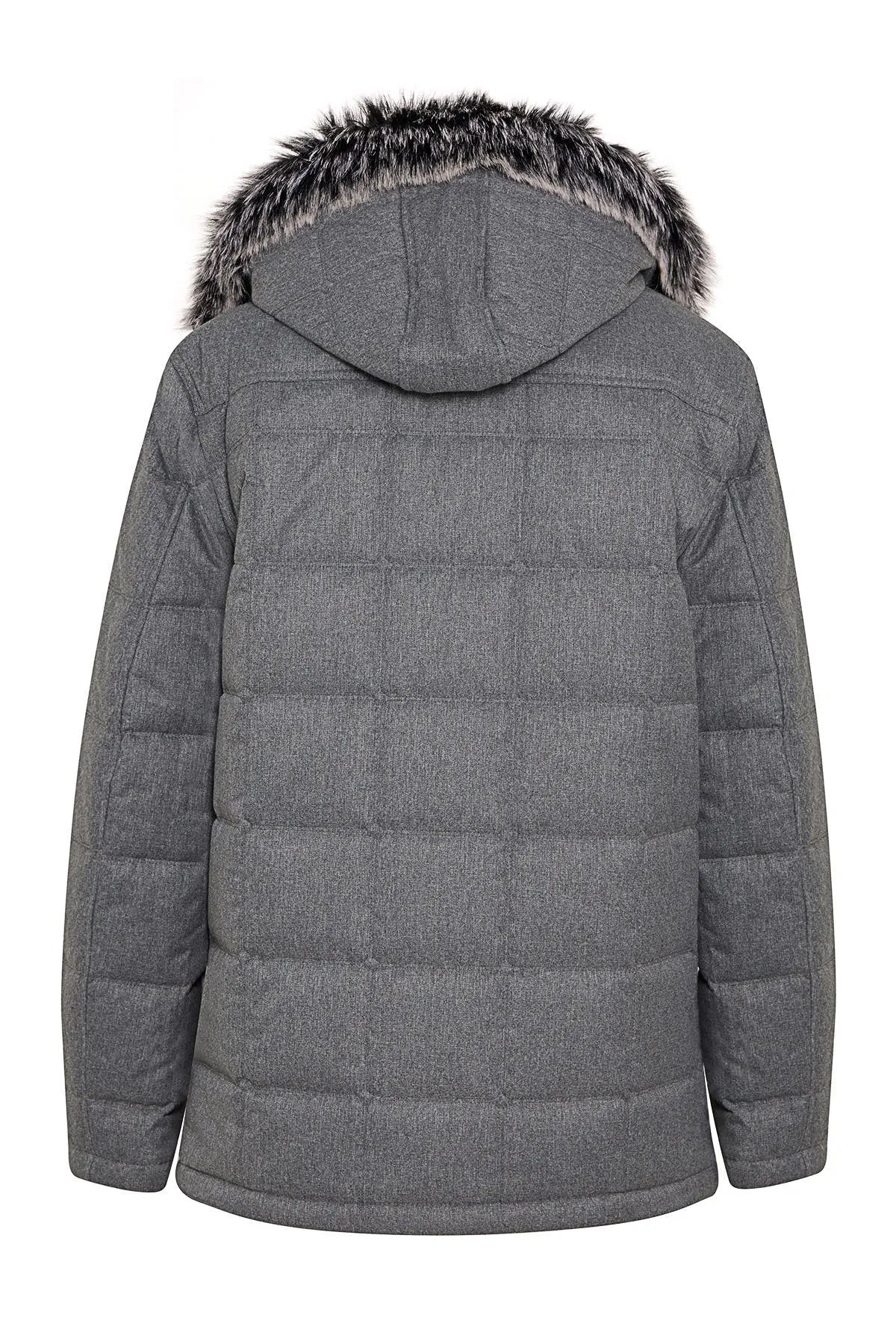 Slim Fit Eagle Furry Hooded Navy Coat, Gray