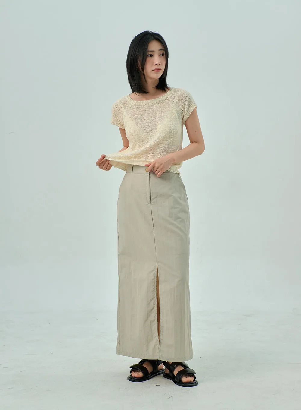 Slit Nylon Maxi Skirt OY310