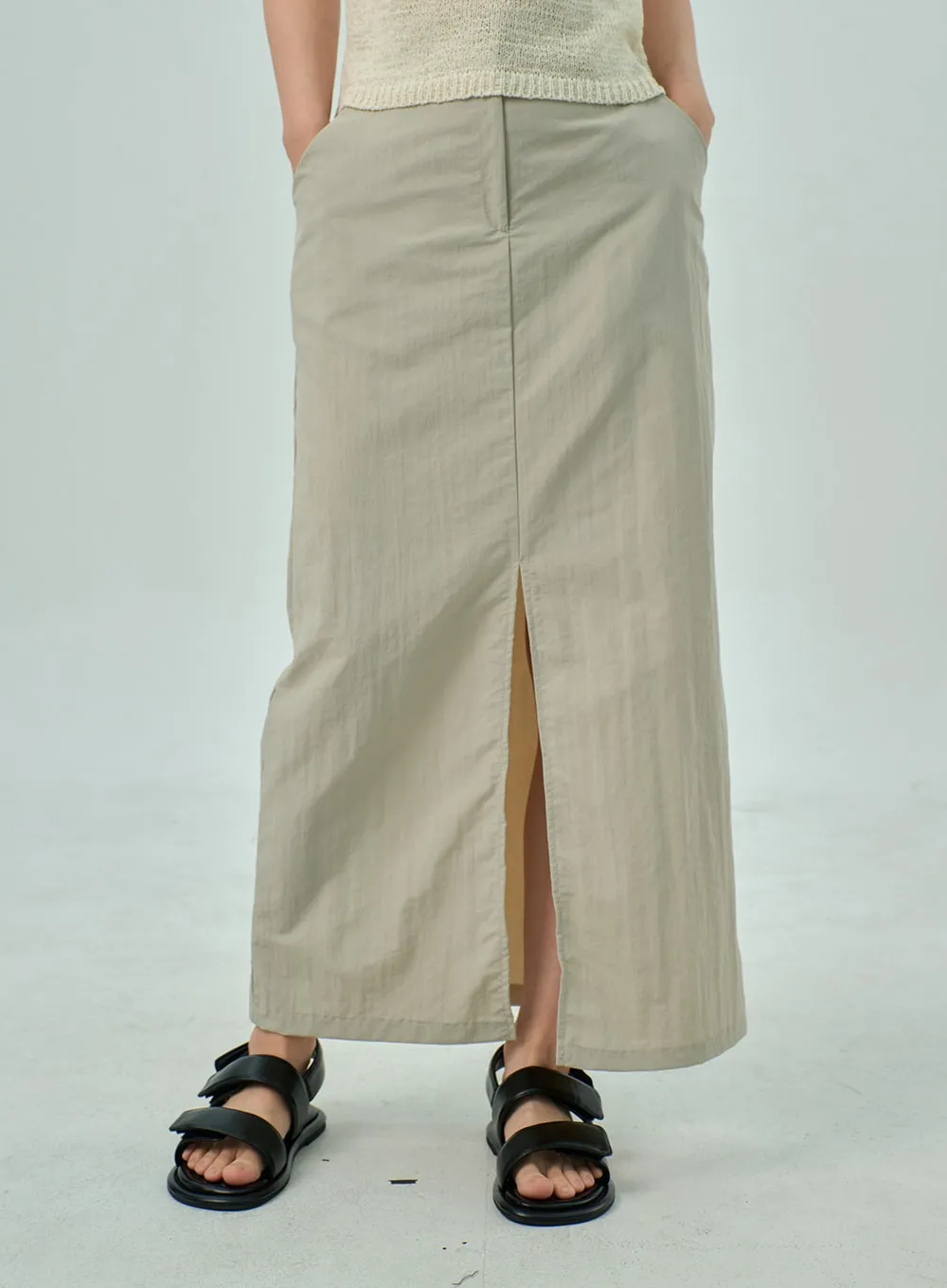 Slit Nylon Maxi Skirt OY310